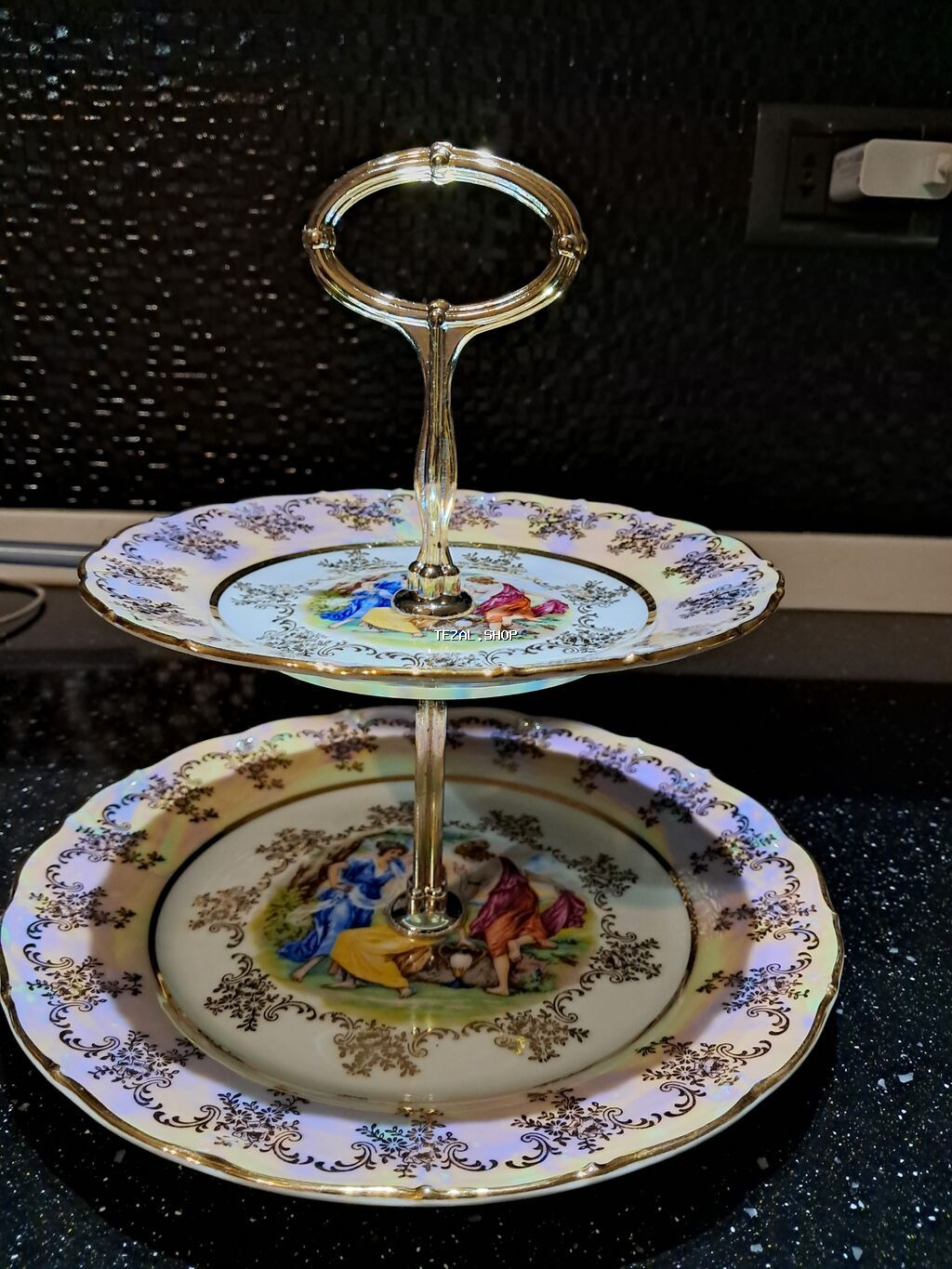 Tort və şiriniyyat qabı, rəng - Qızılı, Farfor, Çexiya