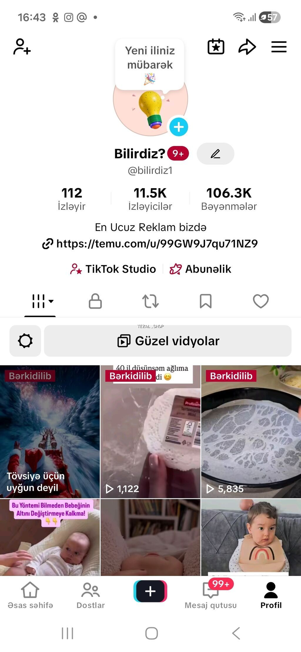 Xidmət: TikTok hesabında reklam yerləşdirilməsi Hesab haqqında: -