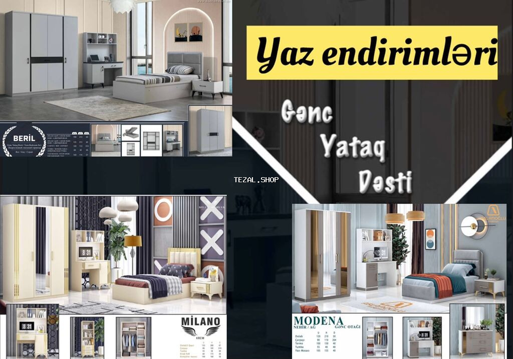 Oğlan və qız üçün, Yeni, Təknəfərlik çarpayı, Yazı masası, Dolab, Tumba