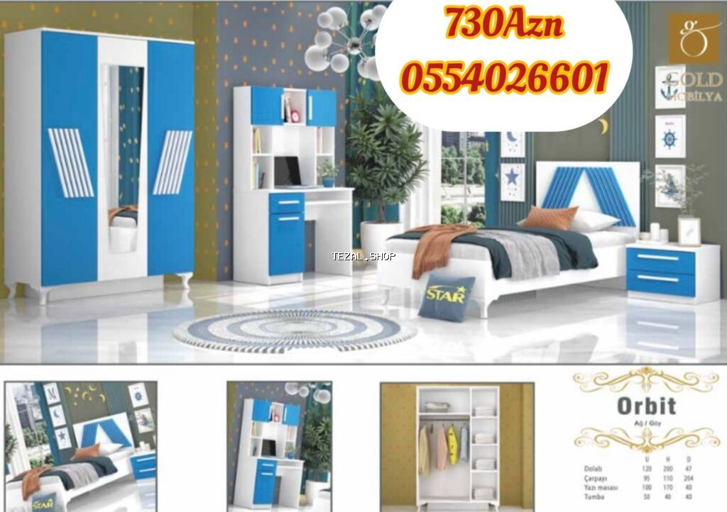 Oğlan və qız üçün, Yeni, Təknəfərlik çarpayı, Yazı masası, Dolab, Tumba - şəkil 3