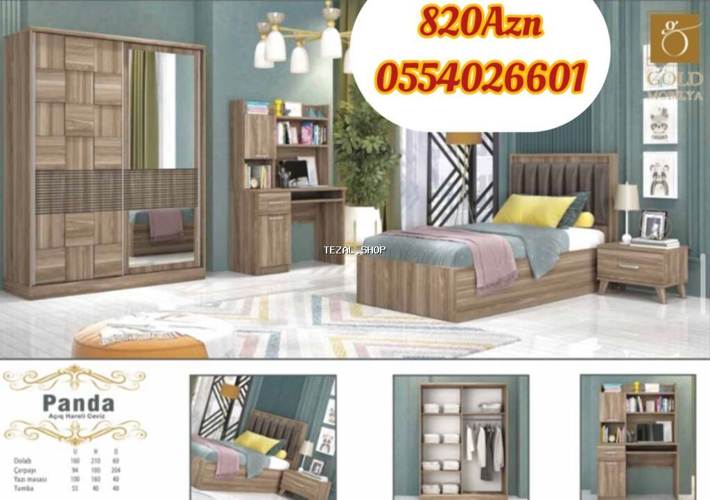 Oğlan və qız üçün, Yeni, Təknəfərlik çarpayı, Yazı masası, Dolab, Tumba - şəkil 5