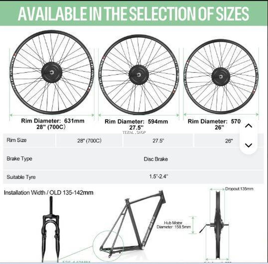 Elektrikli velosiped donusum seti. Muxtelif olcu ve gucde mator - şəkil 4