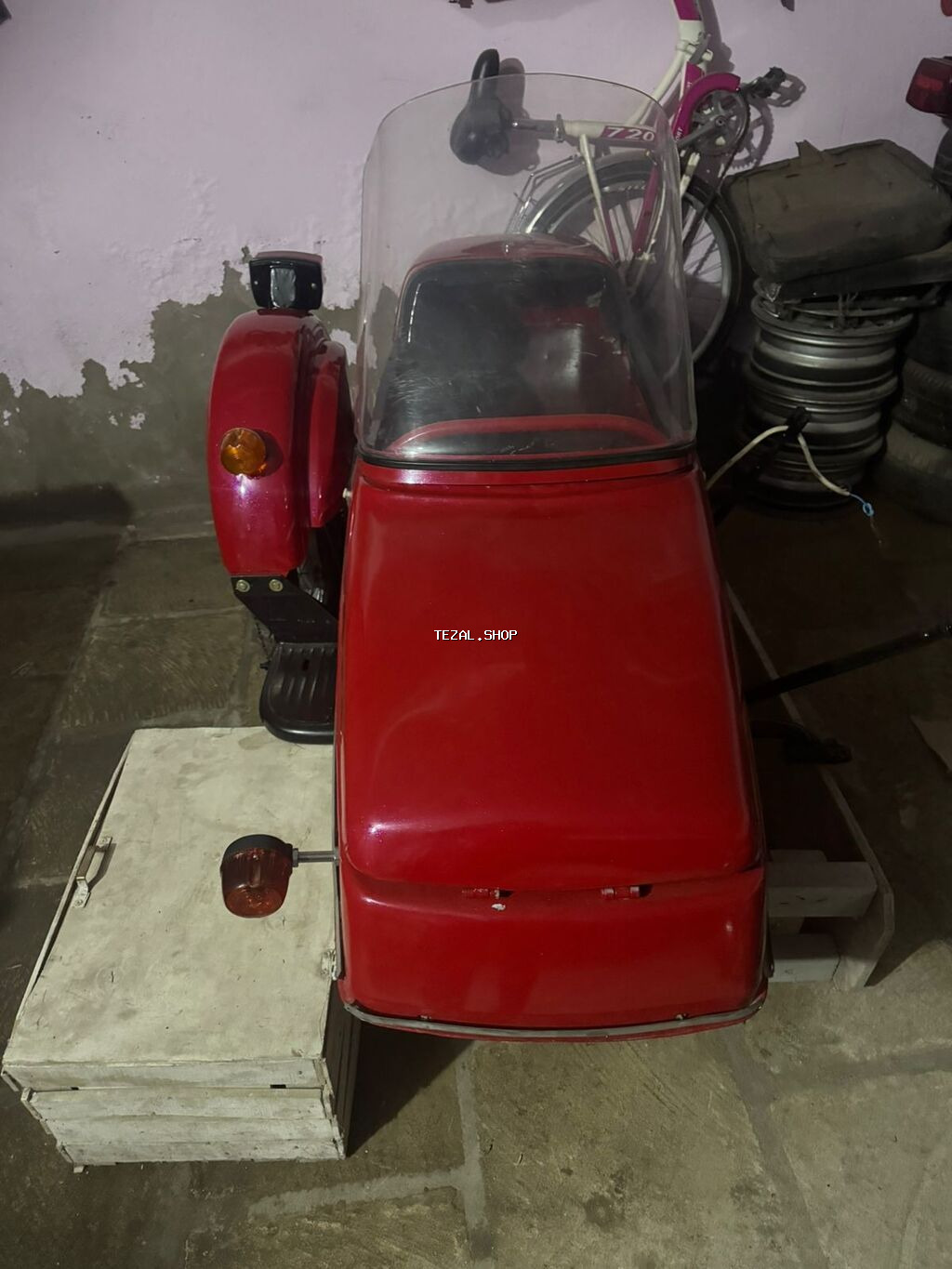 Motosiklet üçün yan qoşqu (salyonka) - Klassik dizaynlı, qırmızı - şəkil 2