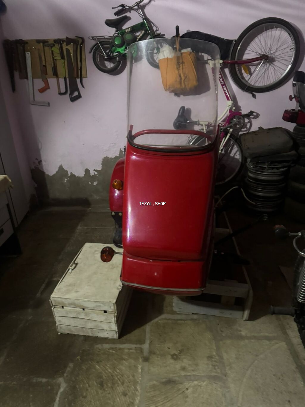 Motosiklet üçün yan qoşqu (salyonka) - Klassik dizaynlı, qırmızı - şəkil 4