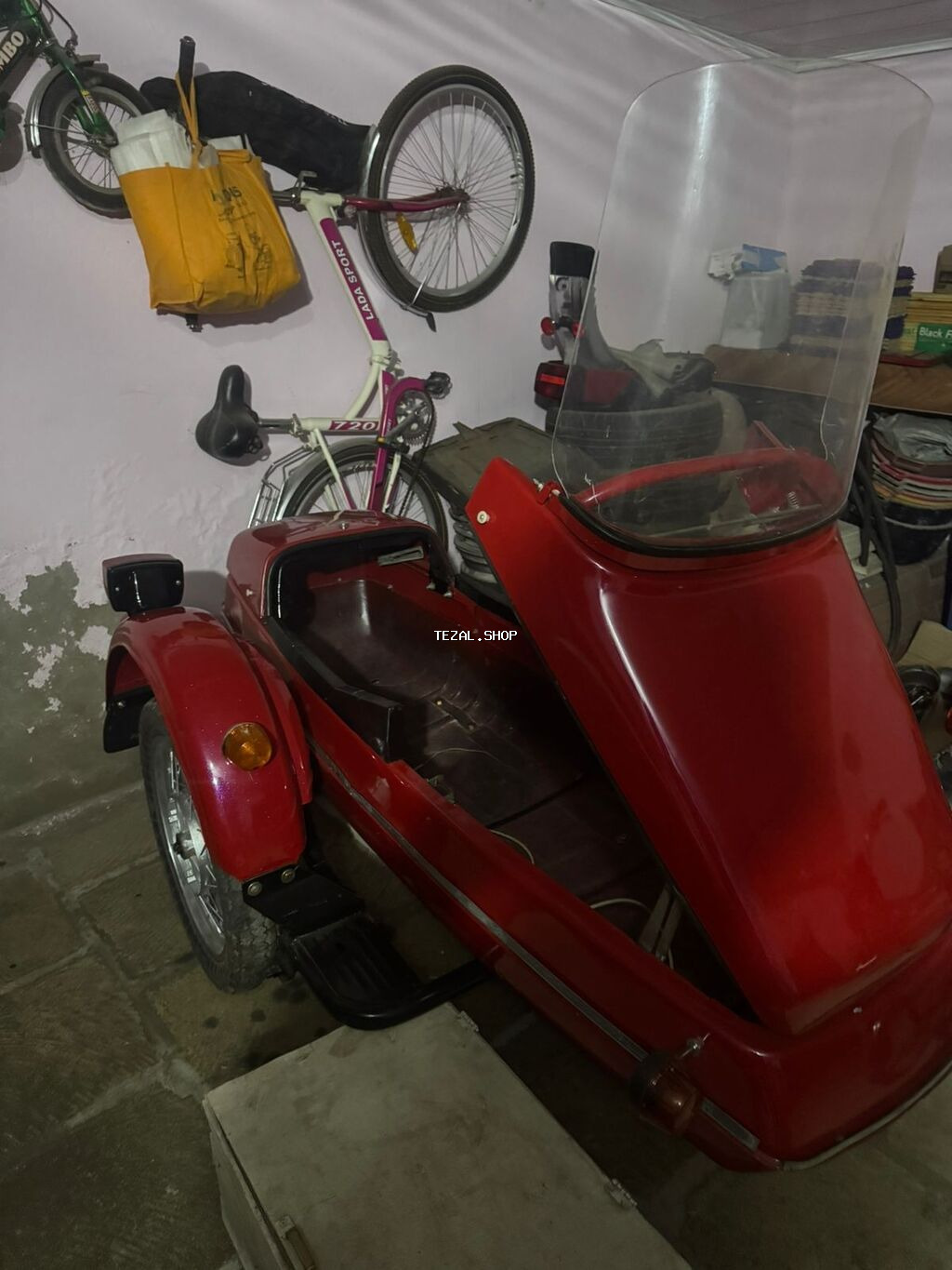 Motosiklet üçün yan qoşqu (salyonka) - Klassik dizaynlı, qırmızı - şəkil 5