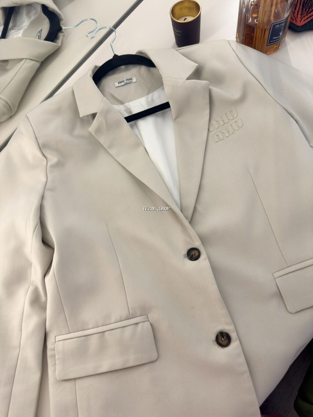 Miu Miu qadın blezeri - Rəng: açıq bej/ivory tonlarında - Kəsim - şəkil 2