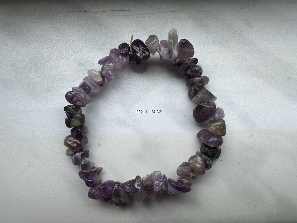 Ametist daşlarından hazırlanmış elastik qolbaq. - Material: təbii