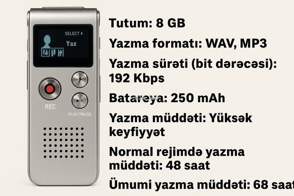 Coxfunksiyali rəqəmsal Led ekranli səs yazıcısı.8Gb yaddaşa - şəkil 2