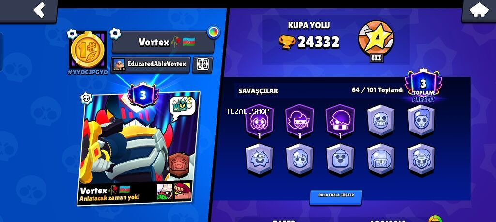 Brawl Stars oyunu üçün hesab - Kupa sayı: 24,332 (Kupa Yolu III) -