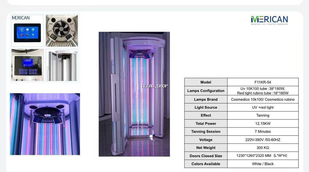 MERICAN dik tip günəşlənmə kabinası – UV + qırmızı işıq kombinasiyalı