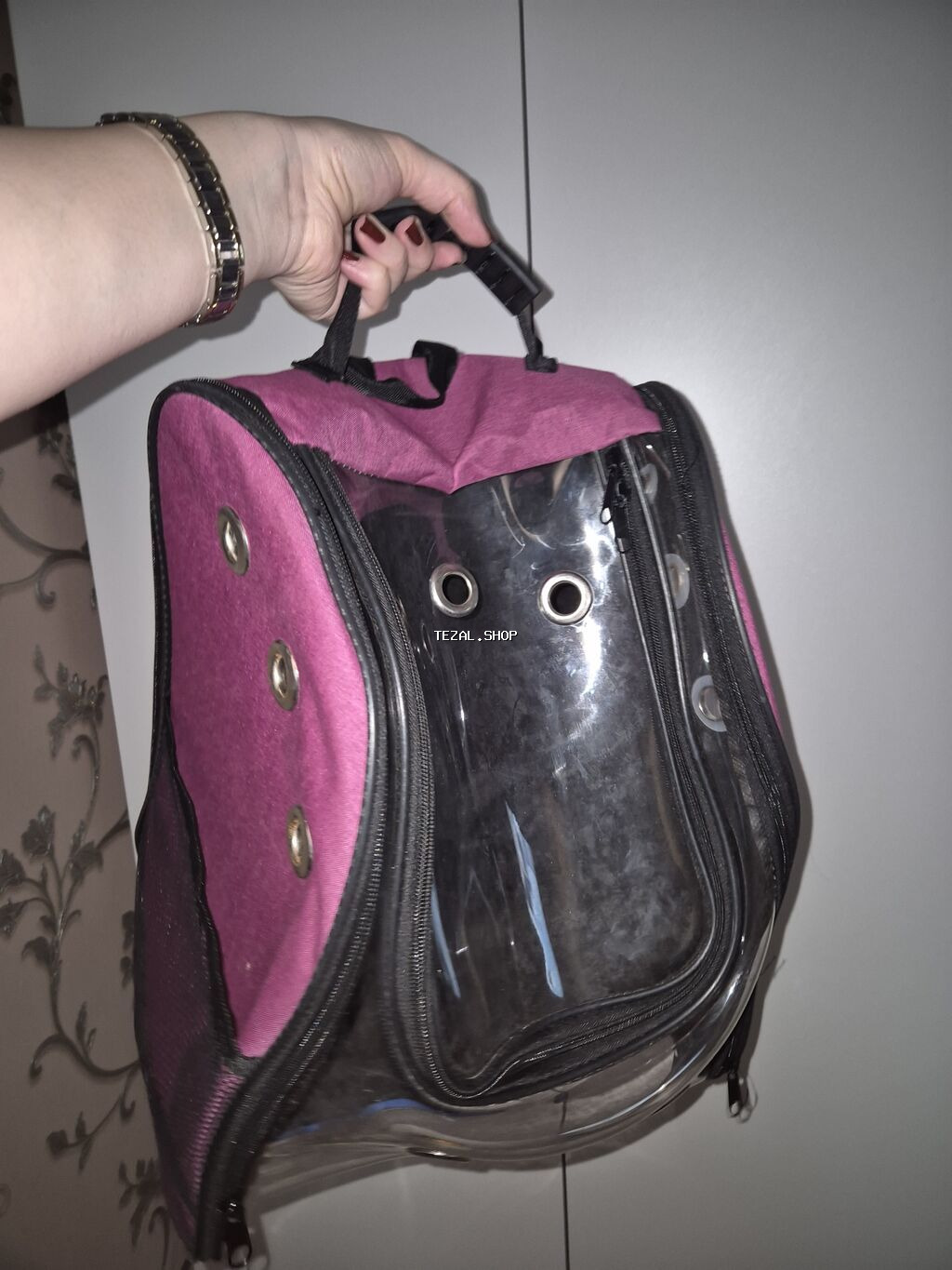 Şəffaf ön panelli heyvan daşıma çantası – bel çantası tipli - Kiçik - şəkil 2