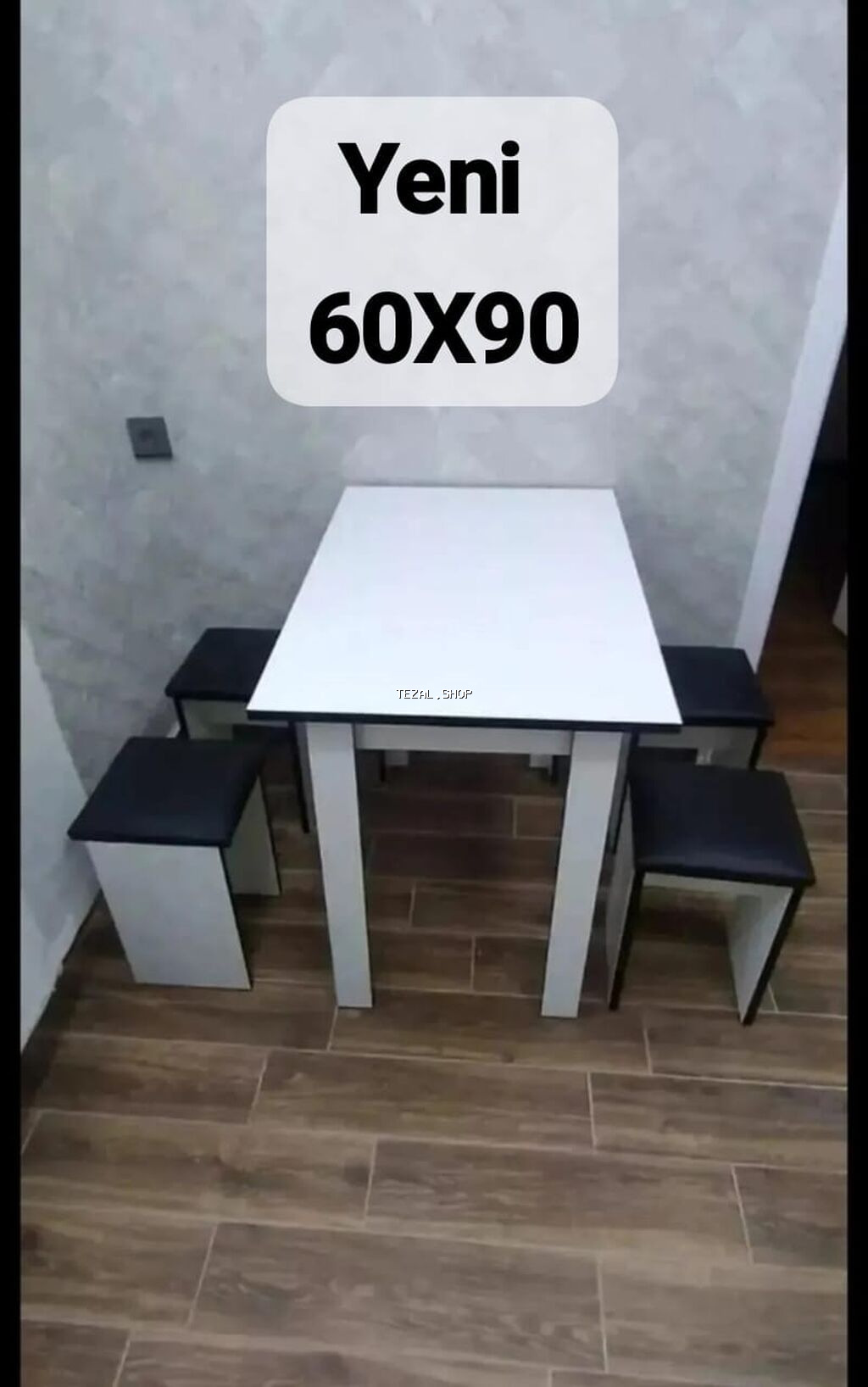 Mətbəx üçün, Yeni, Açılmayan, Dördbucaq masa, 4 stul