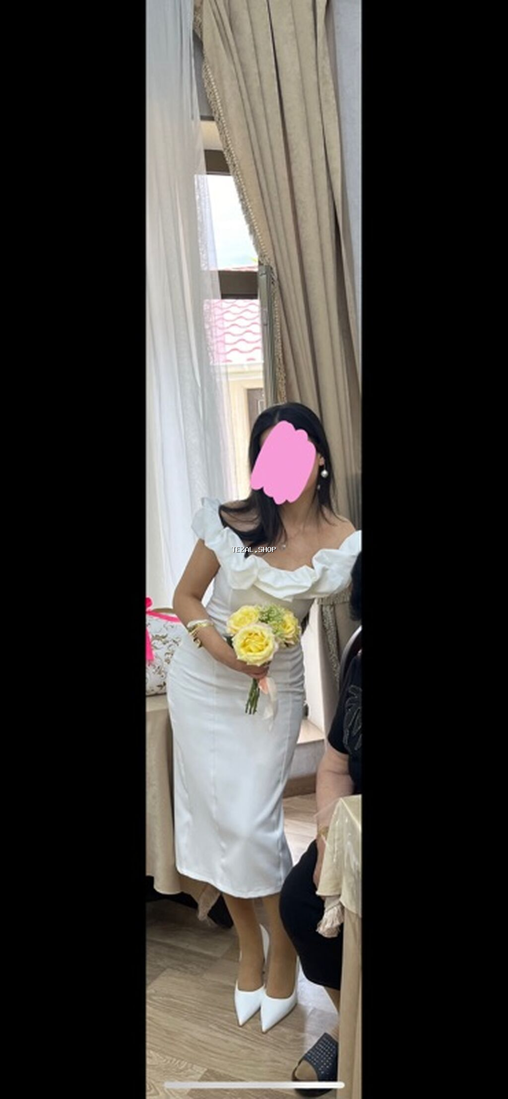 Ağ rəngli zərif libas – 1 dəfə geyinilib quru təmizləmədə yuyulub