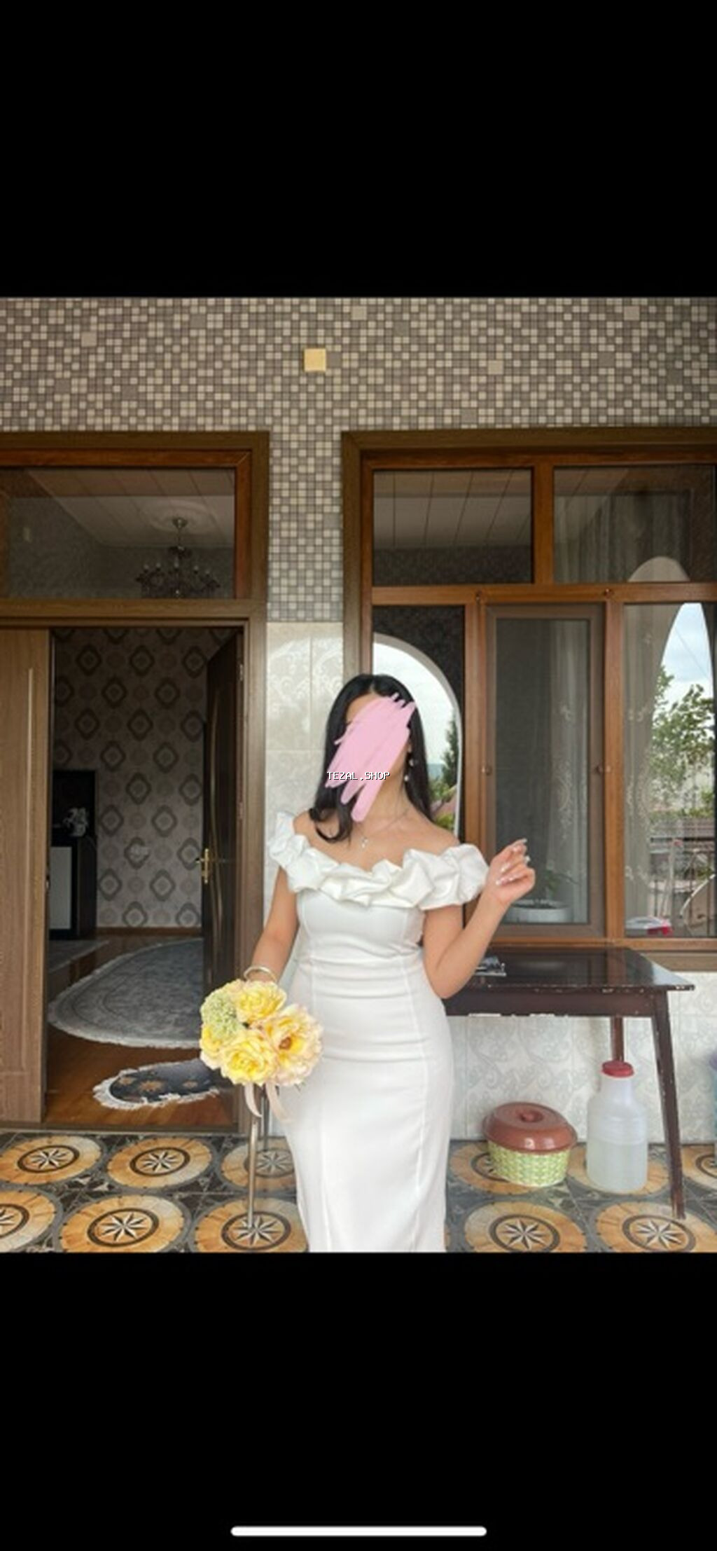 Ağ rəngli zərif libas – 1 dəfə geyinilib quru təmizləmədə yuyulub - şəkil 3