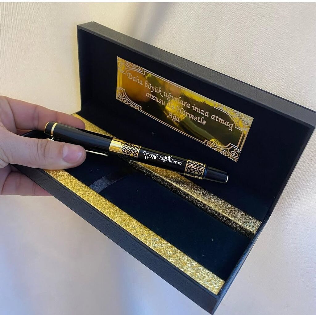 Hediyelik qutuda qələm istənilən yazı yazılır metrolara pulsuz