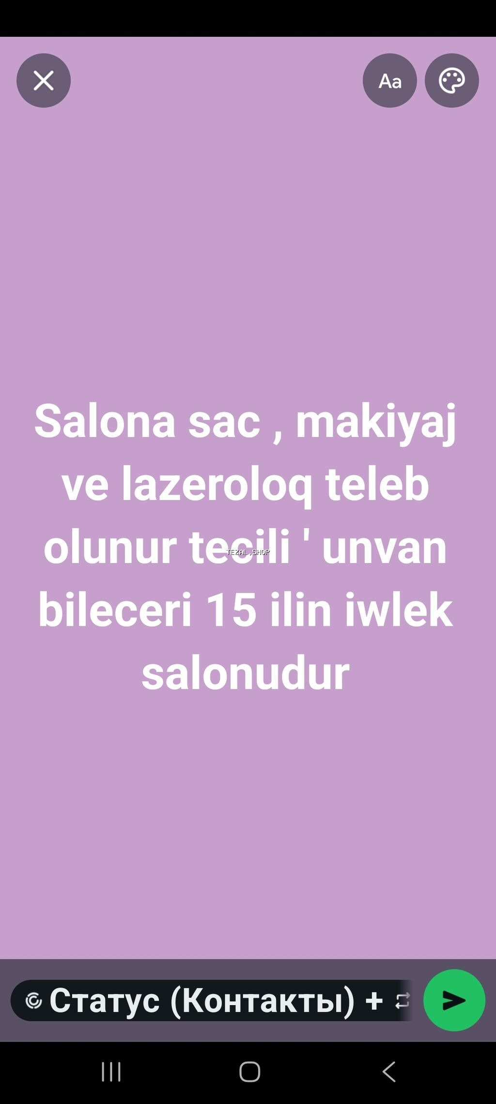 Bileceride yerlewen 15 ilin salonuna sac makiyaj ve lazeroloq teleb