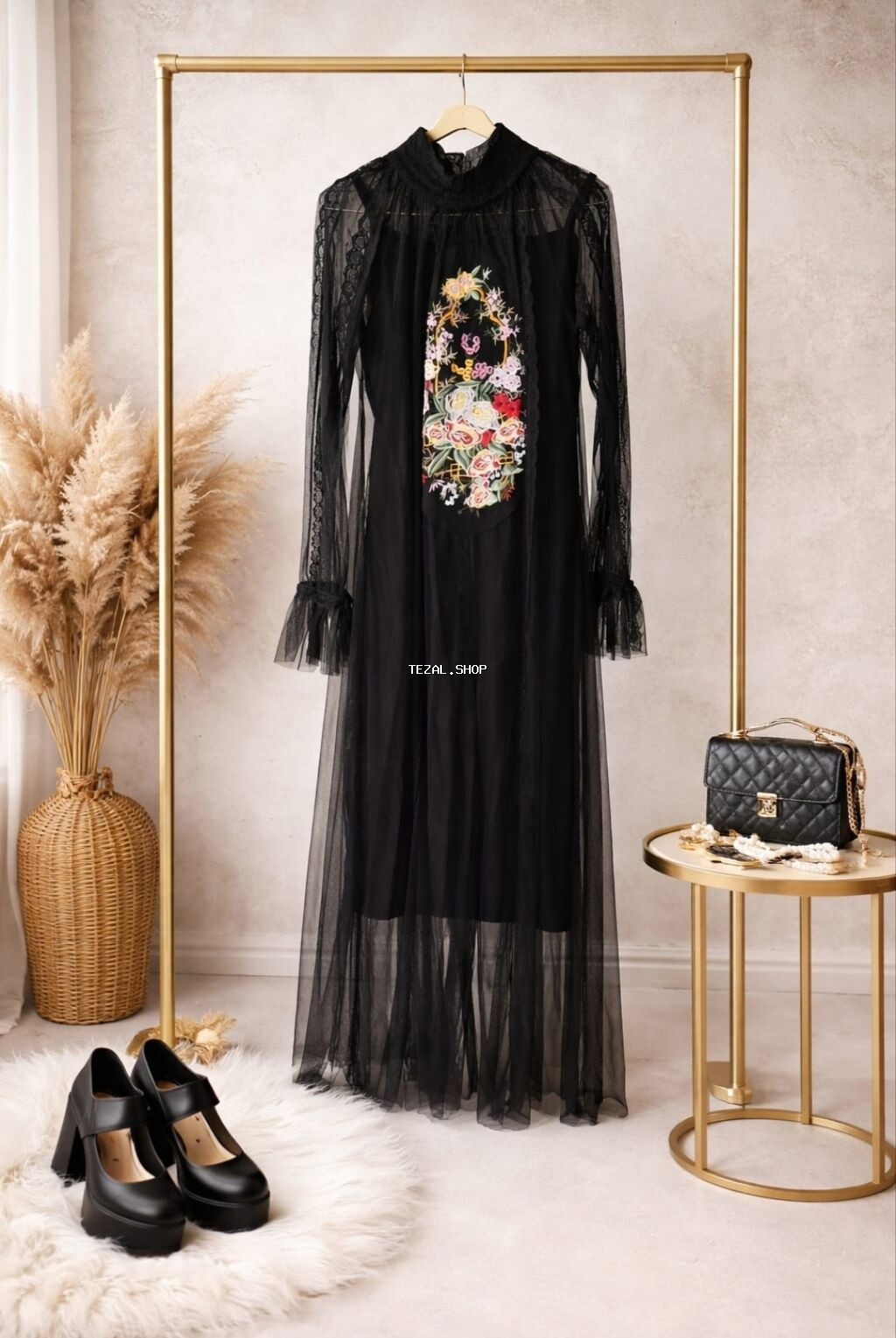 Zərif qara şifon don 1 dəfə geyinilib - Uzun, axıcı siluet; yüngül