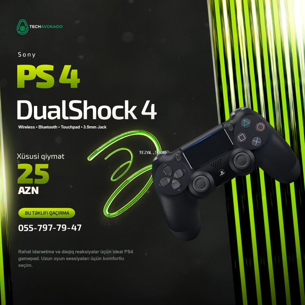 Sony DualShock 4 (PS4) Gamepad 🔹 Qısa xüsusiyyətlər: Wireless
