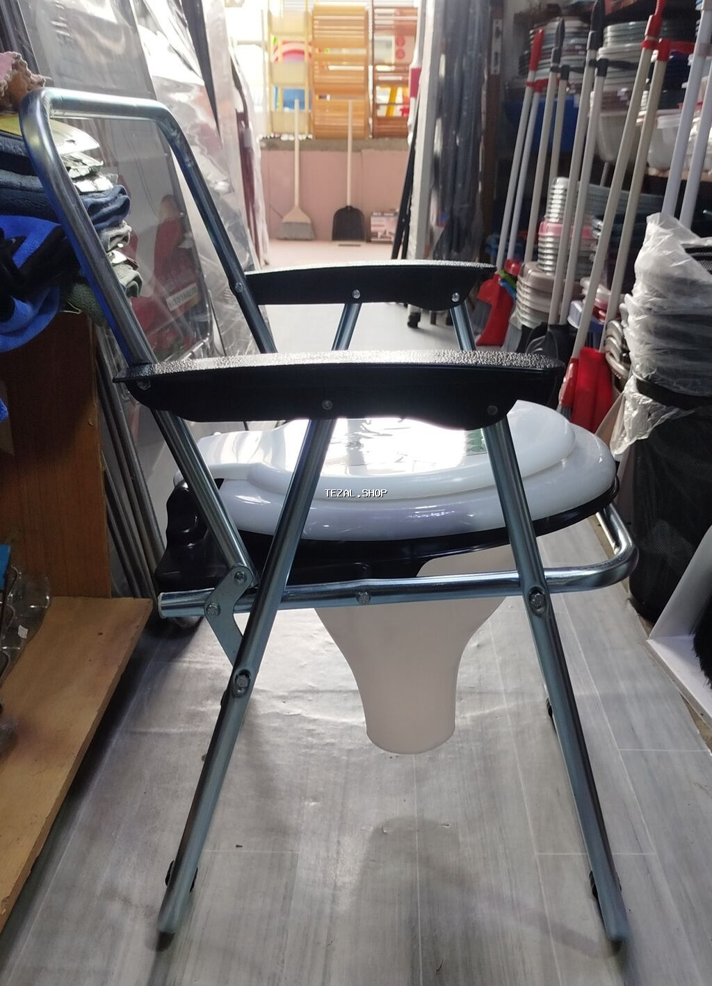 Təkərsiz portativ tualet kreslosu (komod stul) - Metal boru karkaslı - şəkil 4