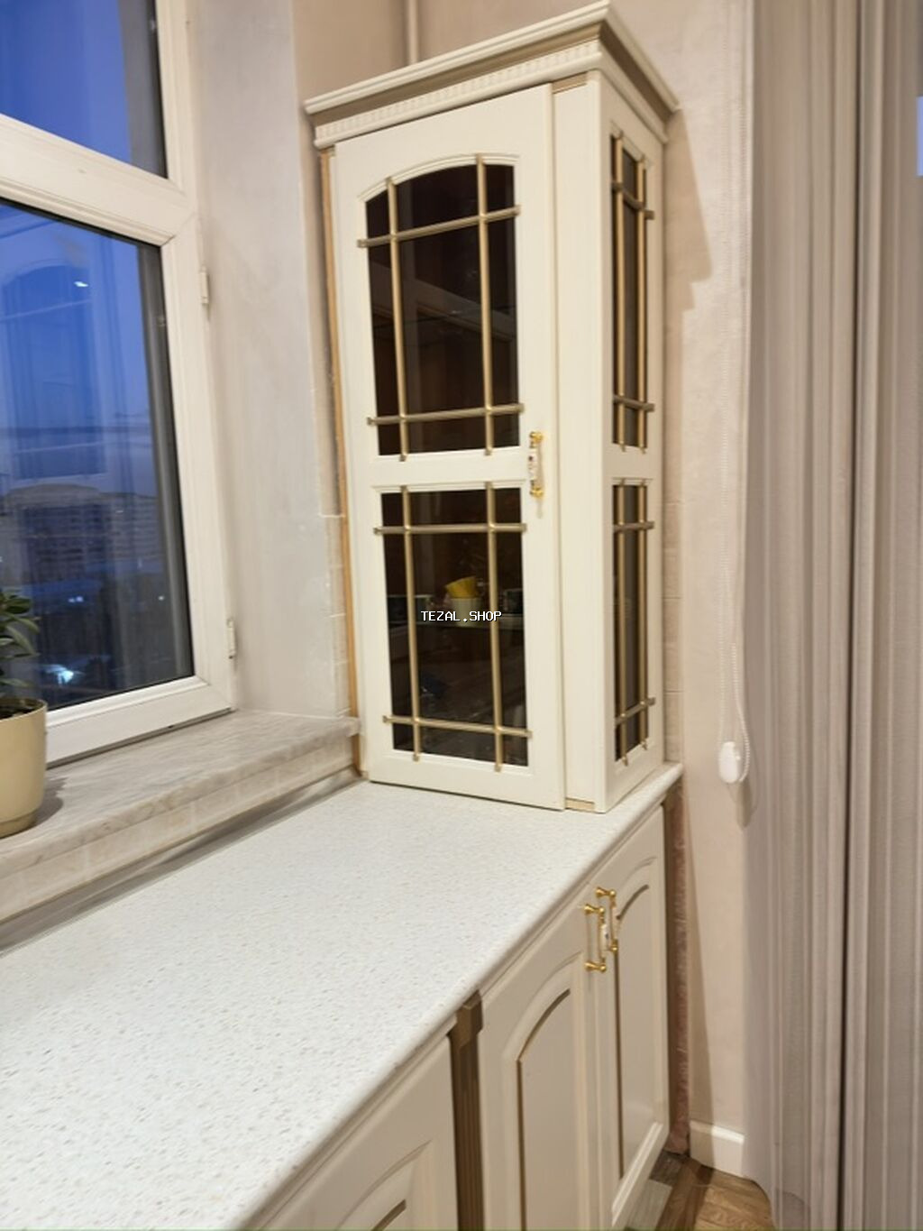 Klassik üslubda mətbəx mebeli dəsti - Rəng: krem və qızılı dekor - şəkil 3