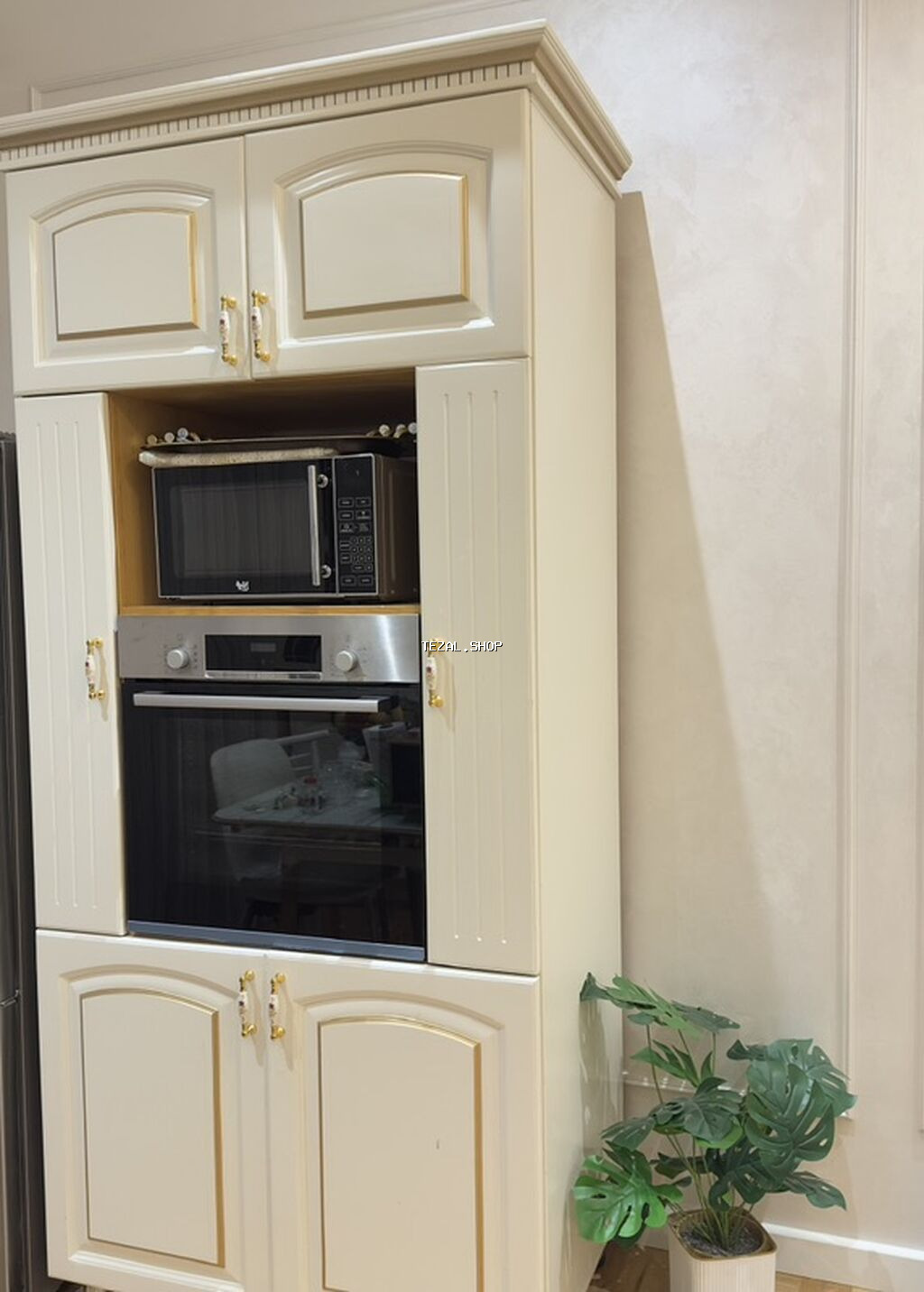 Klassik üslubda mətbəx mebeli dəsti - Rəng: krem və qızılı dekor - şəkil 4