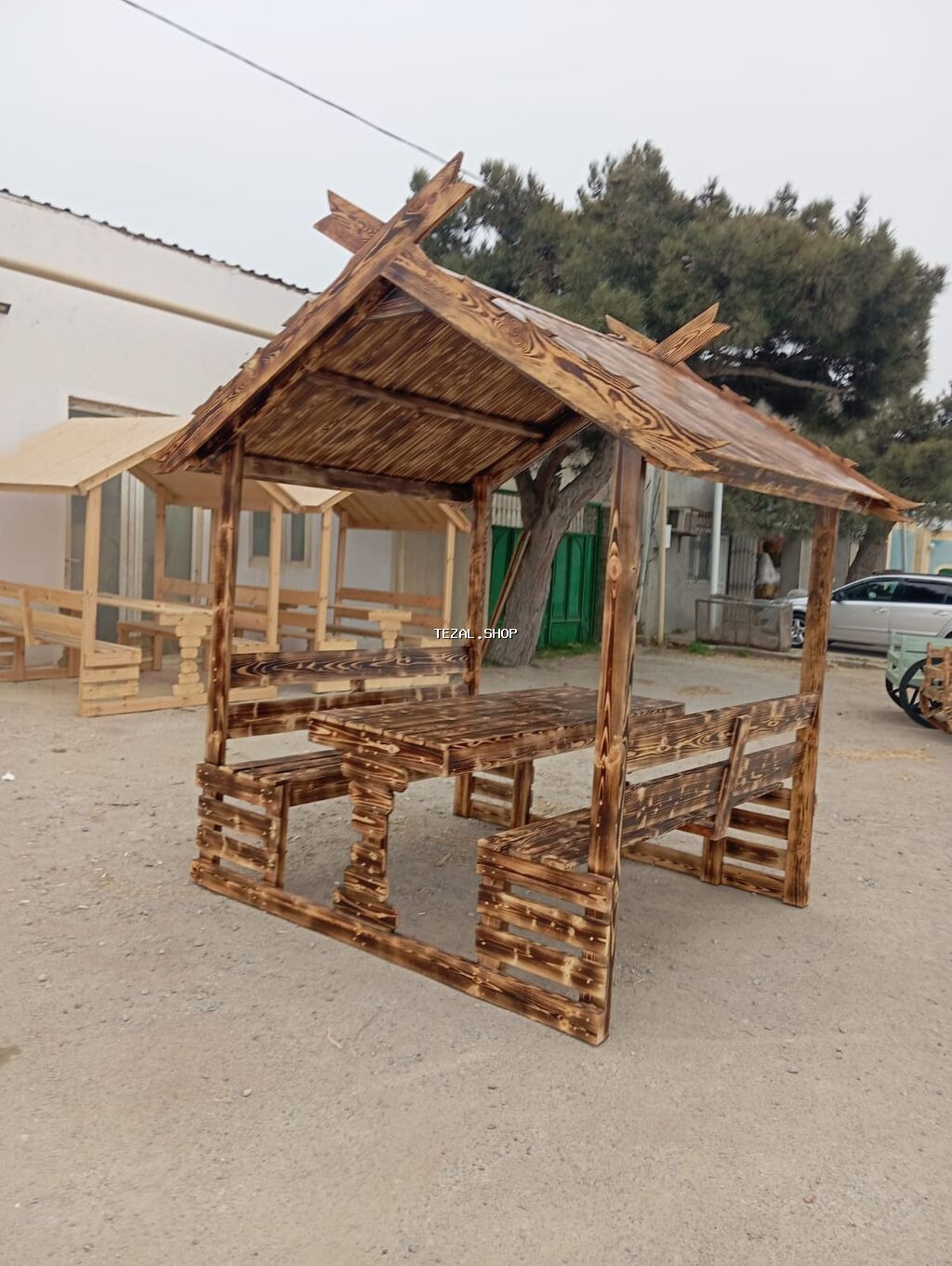 Dördbucaq masa, 6 stul, Açılmayan, Skameykalar ilə, Taxta - şəkil 2