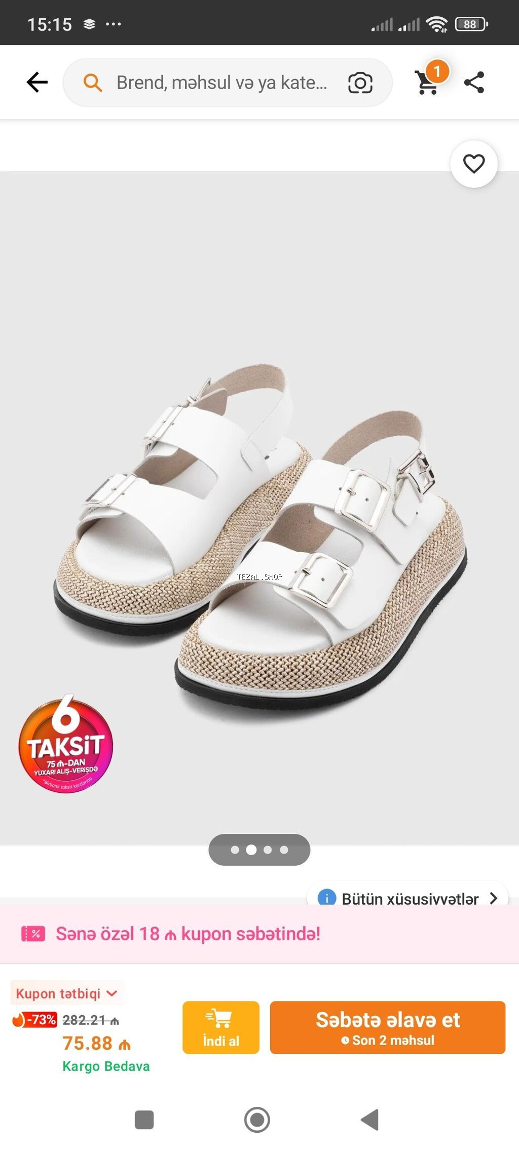 Ağ rəngli qadın sandal modeli - Üst hissə: hamar ağ material, iki