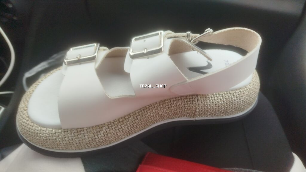 Ağ rəngli qadın sandal modeli - Üst hissə: hamar ağ material, iki - şəkil 4