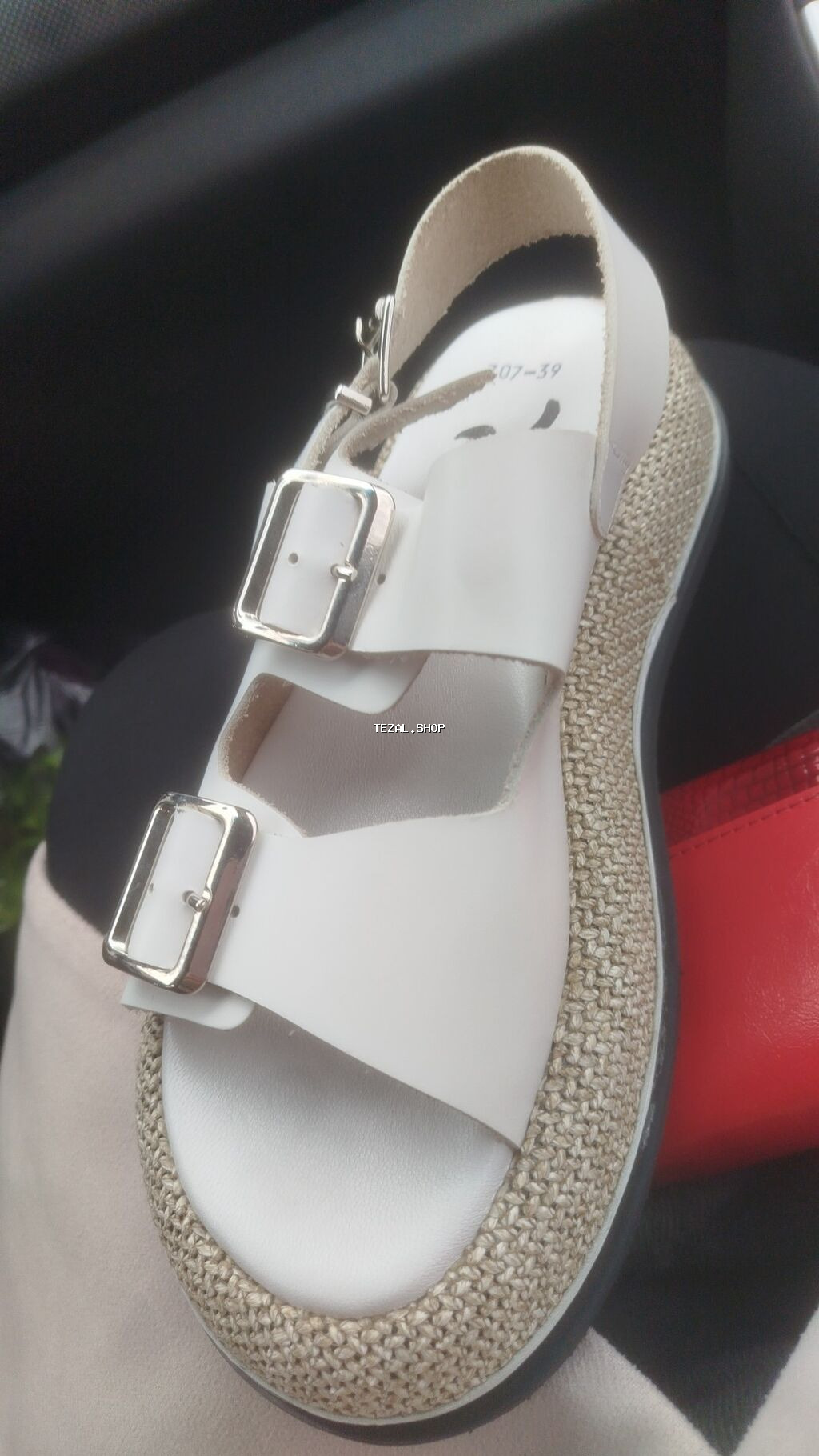 Ağ rəngli qadın sandal modeli - Üst hissə: hamar ağ material, iki - şəkil 5