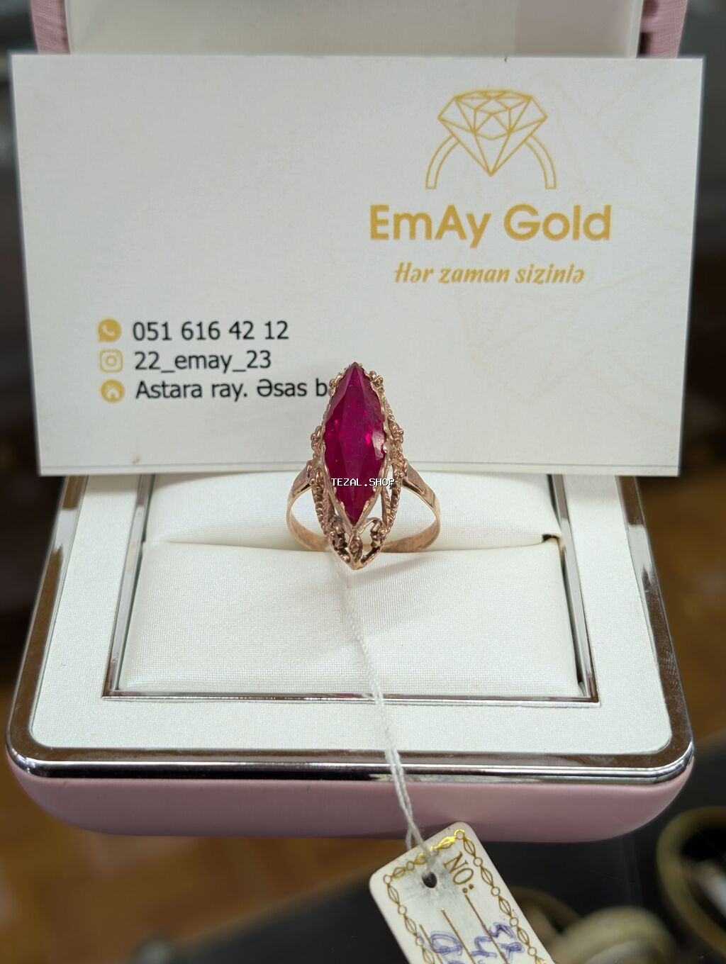 Üzük, Çəhrayı qızıl, 583 Əyar, Yaqut - şəkil 2