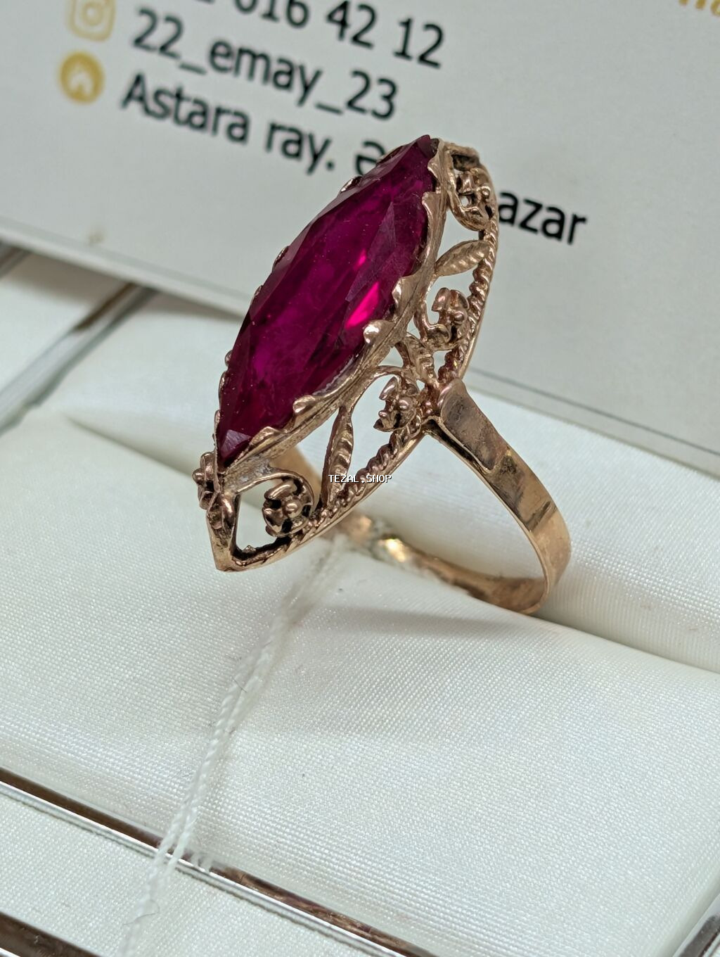 Üzük, Çəhrayı qızıl, 583 Əyar, Yaqut - şəkil 3