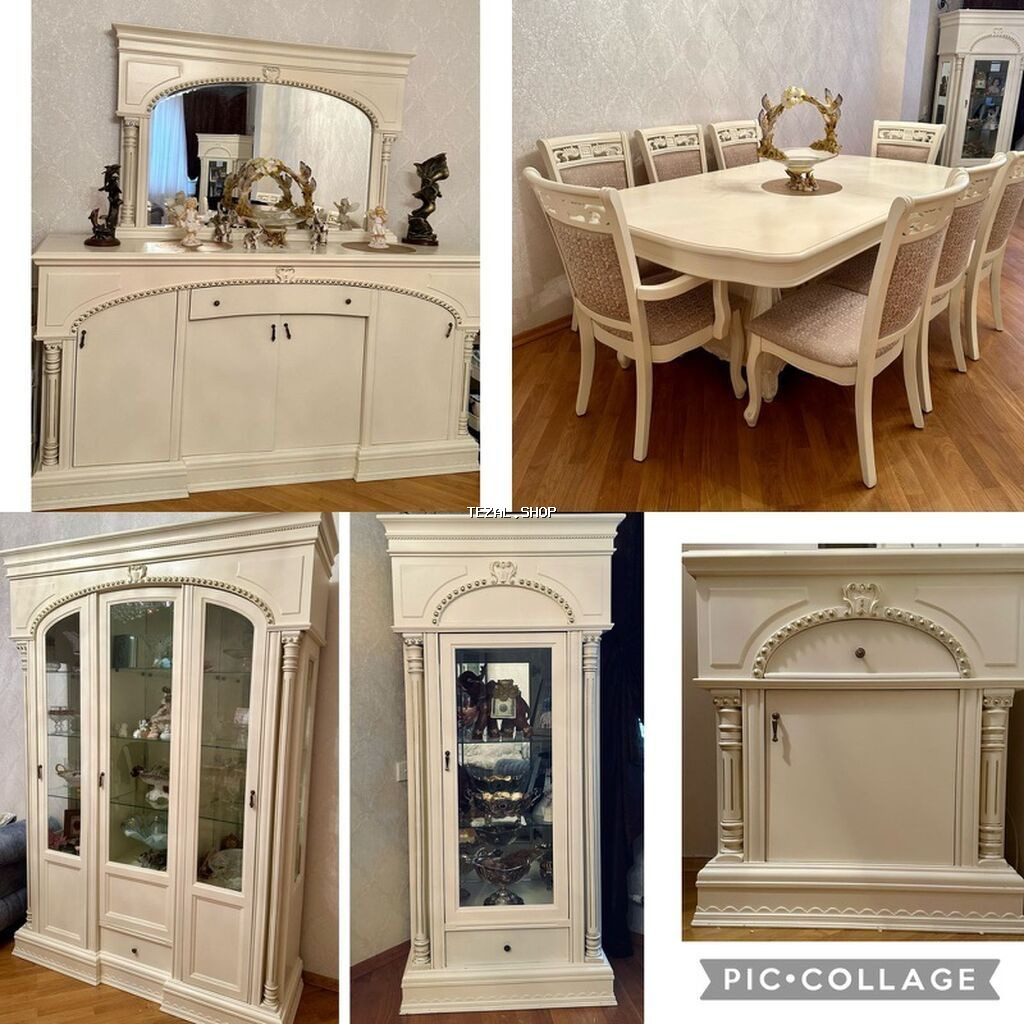 Klassik üslubda krem rəngli qonaq otağı dəsti - Yemək masası