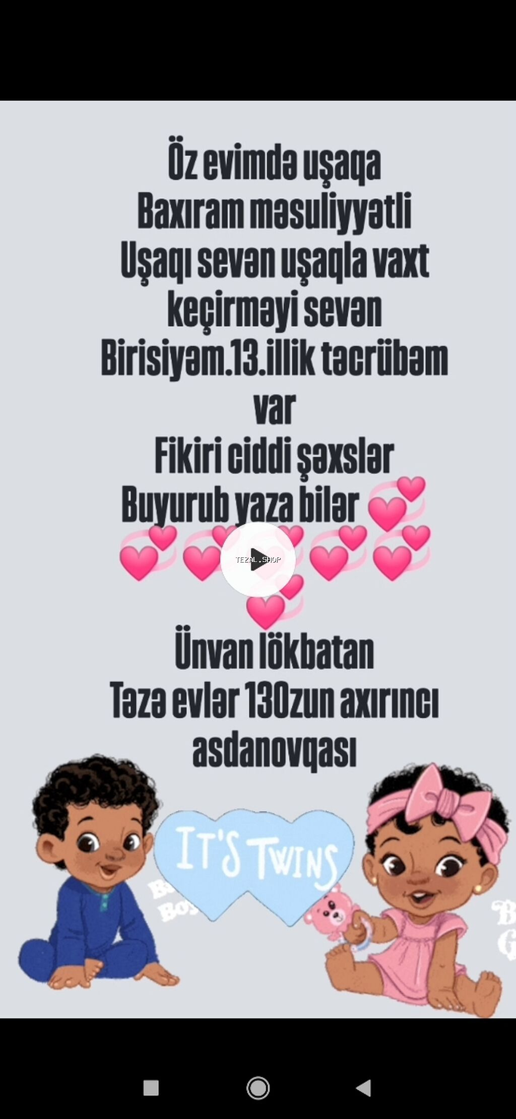 Uşaqa baxıram öz evimde Lökbatan əlaqə nöm 0504267409 - Öz evimdə uşaq