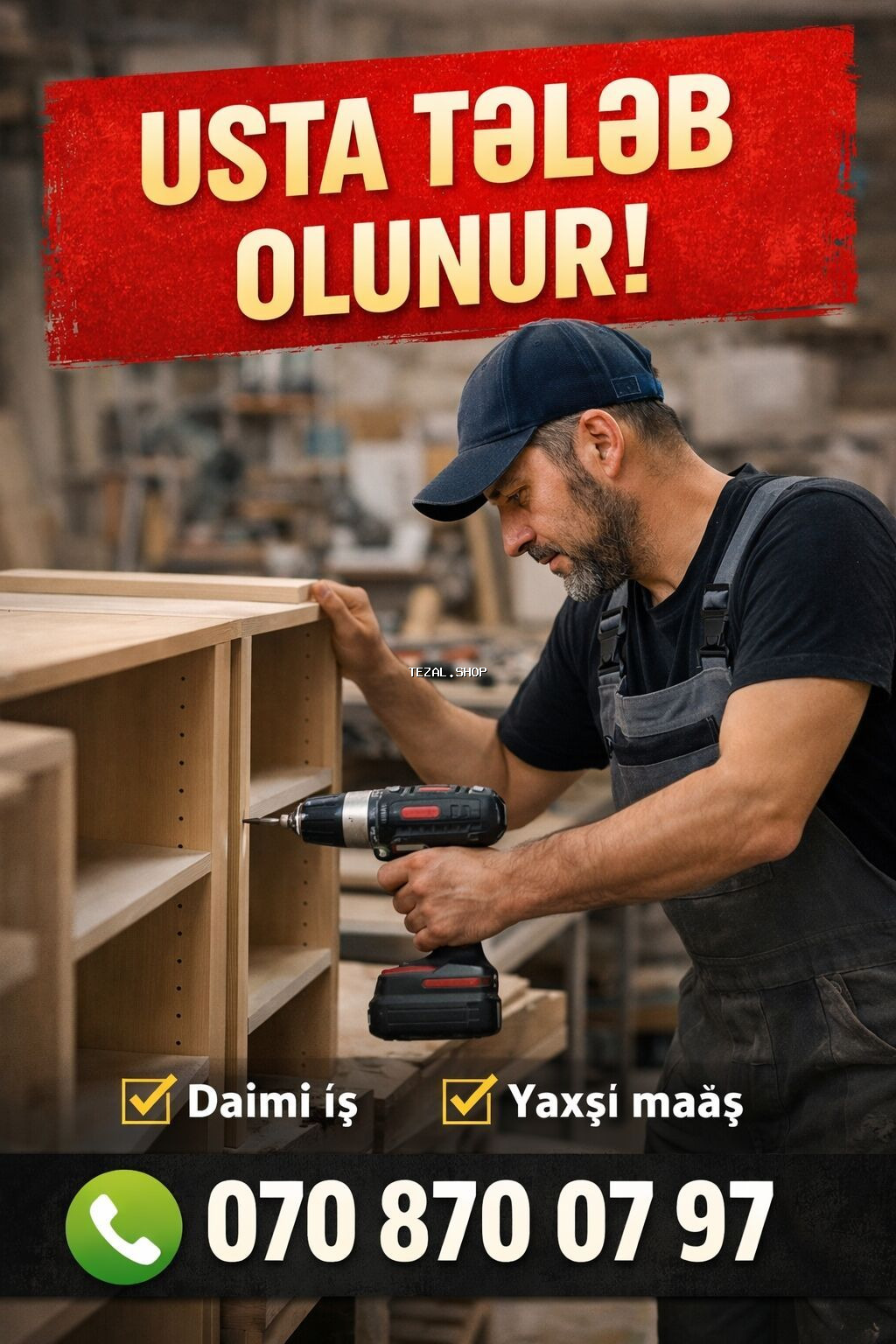 Mebel sexinə təcrübəli, peşəkar usta tələb olunur. ✔️ İşini bilən ✔️