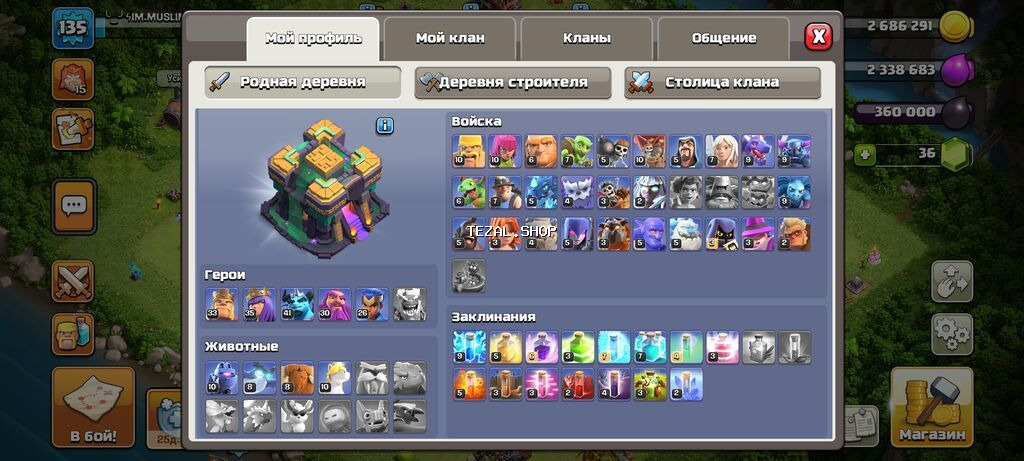 Clash of Clans oyunu üçün yüksək inkişaf etmiş hesab