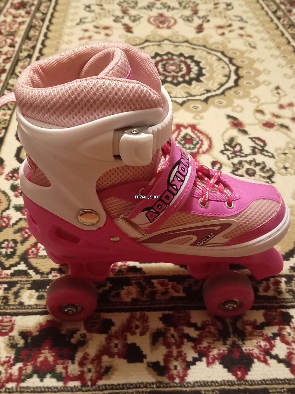 Uşaq dörd təkərli konki (quad roller skates) - Rəng: çəhrayı/ağ -