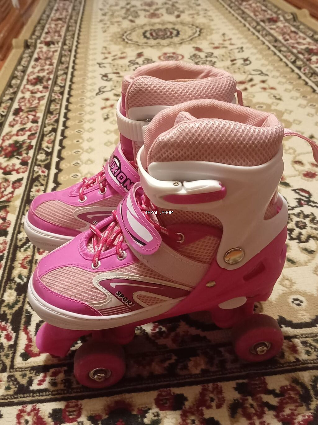 Uşaq dörd təkərli konki (quad roller skates) - Rəng: çəhrayı/ağ - - şəkil 3