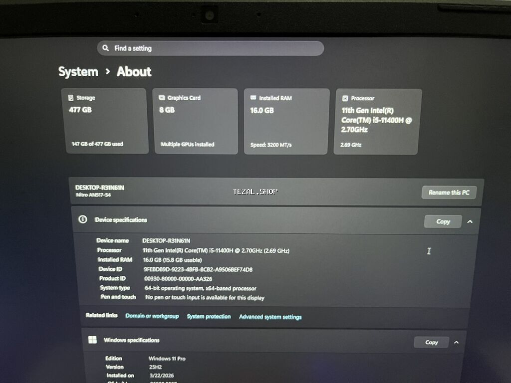 Acer Nitro, 17.3 ", Intel Core i5, 512 GB - şəkil 2