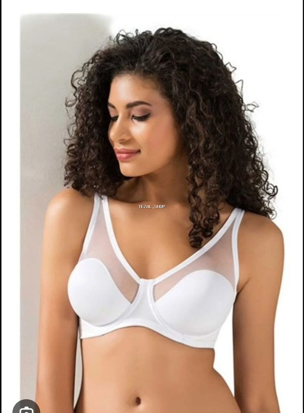 Qadın toparlayıcı balensiz bralet – şəffaf tül detallı - Rənglər: ağ