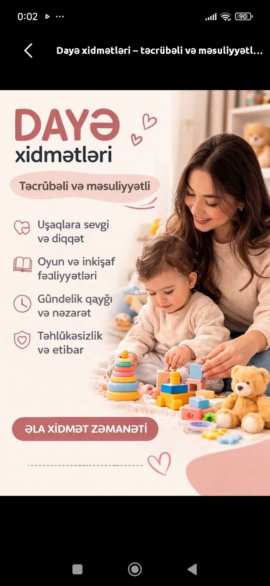 Daye. evde baxir mesuliyyetde seliqeli sekilde oz evindede baxir 30