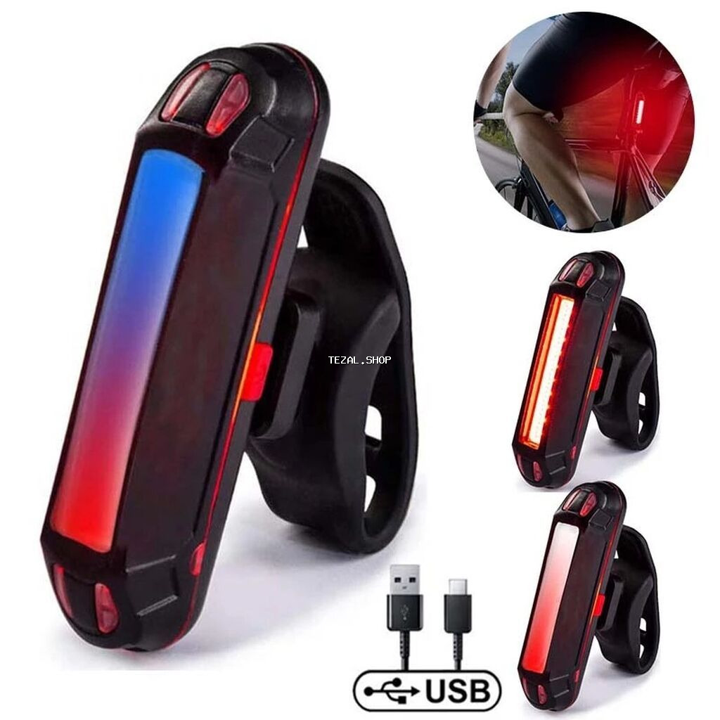 USB ilə şarj olunan velosiped arxa işığı - Yüksək parlaqlıqlı LED/COB