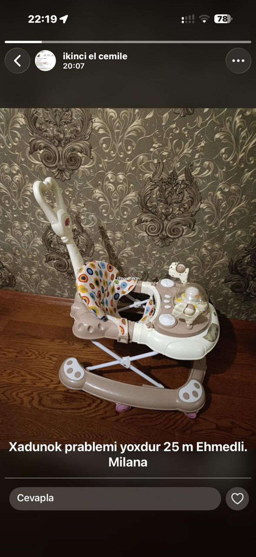 Prablemi yoxdur - Rəng: bej-ağ tonlarda, rəngli naxışlı oturacaq -