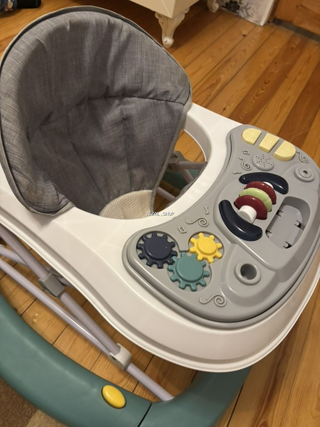 Uşaq gəzdirəni / yürüteç - Rəng: ağ-boz konsol, göy-yaşıl baza, boz - şəkil 3