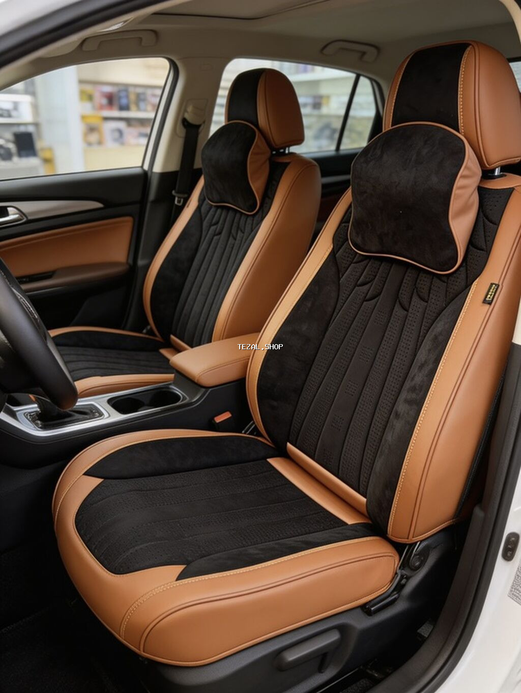 Universal avtomobil oturacaq üzlükləri və boyun yastıqları dəsti -