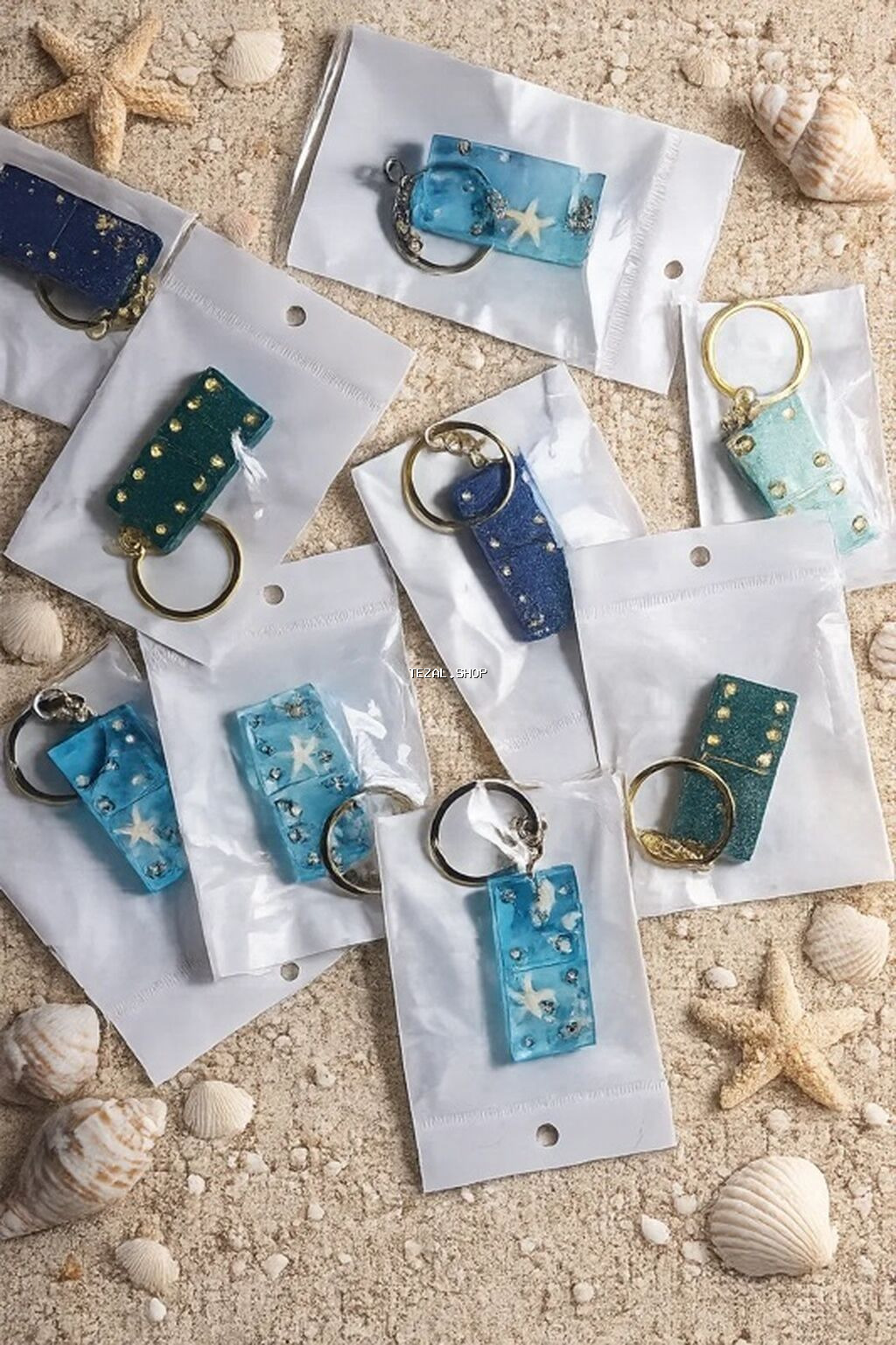 Dəniz mövzusunda bəzəkli açarlıq dəsti - Material: epoksid qətran və