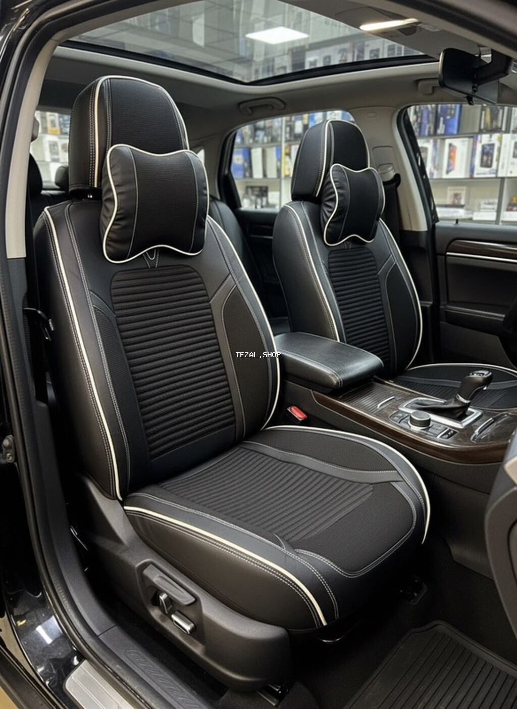 Universal avtomobil oturacaq üzlükləri və boyun yastıqları dəsti -