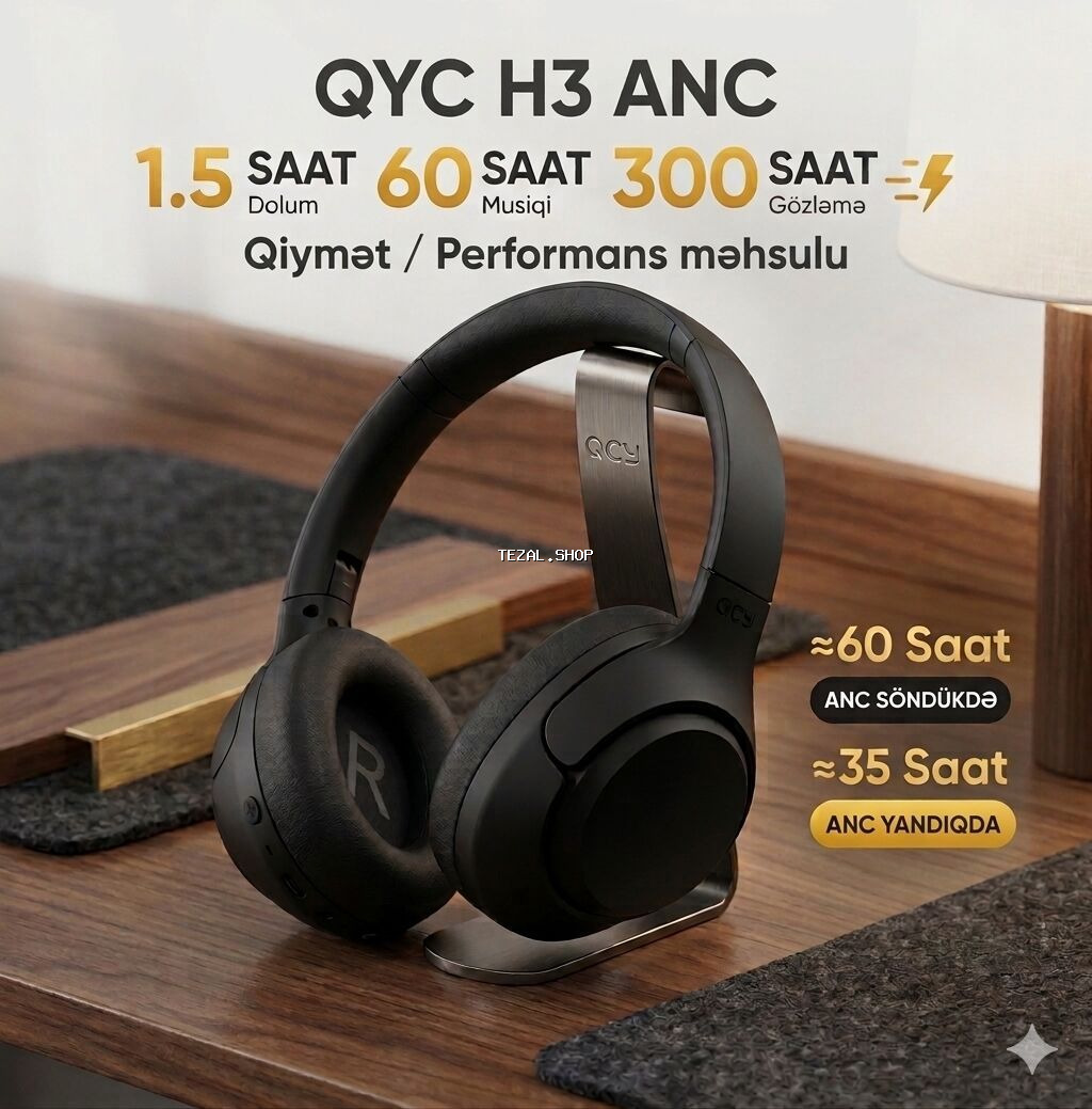 Yeni Simsiz (Bluetooth) Qulaqcıqlar, QCY, rəng - Qara