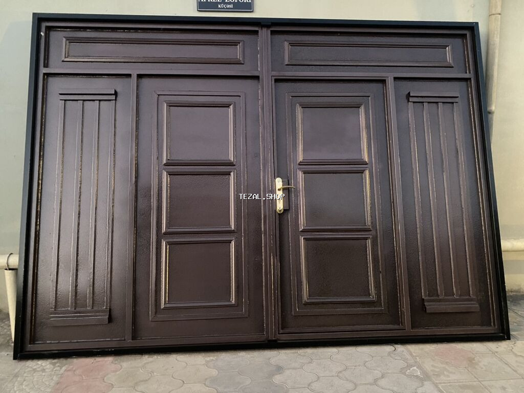 Dəmir Həyət darvazası, Yana açılan, Qapı ilə, rəng - Qəhvəyi - şəkil 2