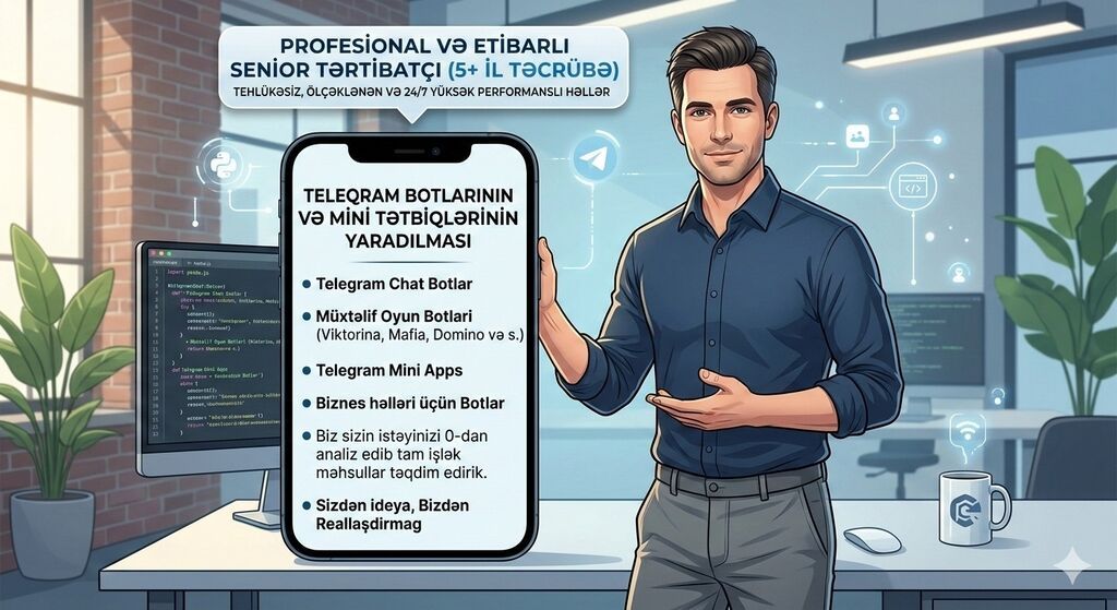 🔹 Mürəkkəb Telegram Botları: Müştərilərlə 24/7 əlaqə saxlayın