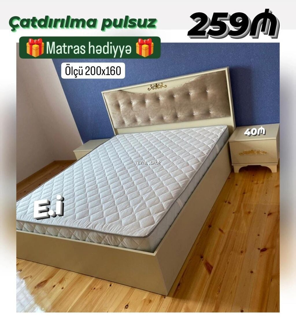 Yataq dəsti – ölçü 200x160 - Başlıq hissəsi yumşaq, düyməli kapitonaj